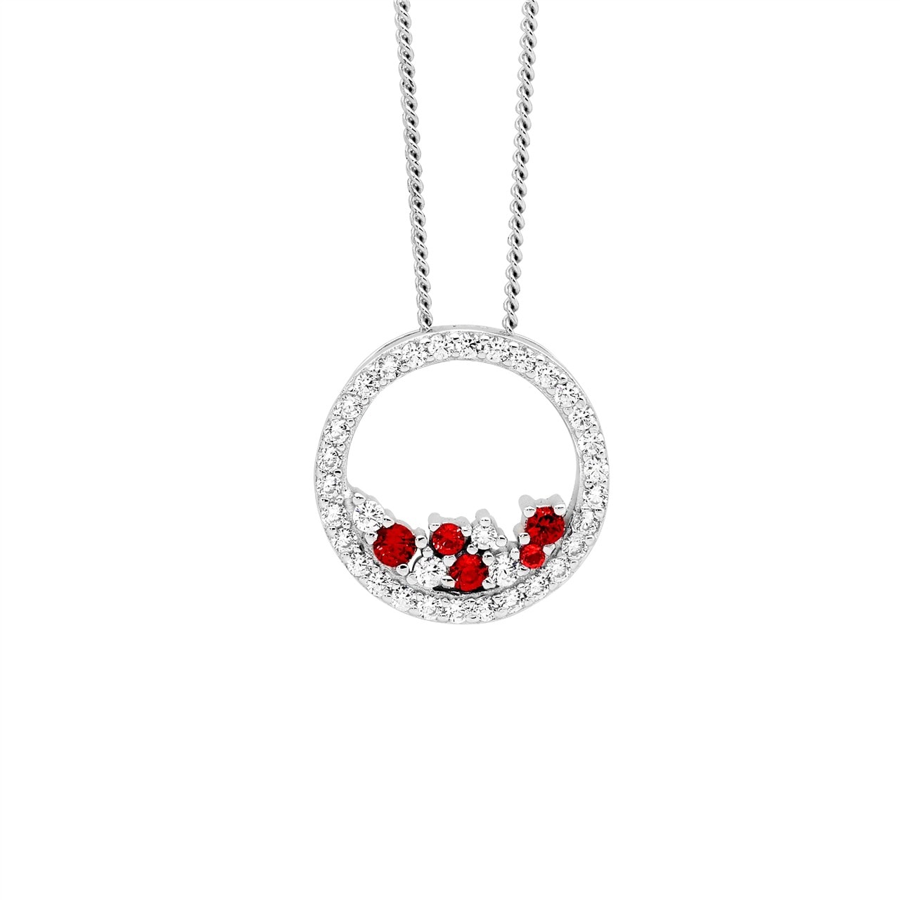 Silver White CZ Open Circle Pendant w/ Scattered Red & White CZ_0