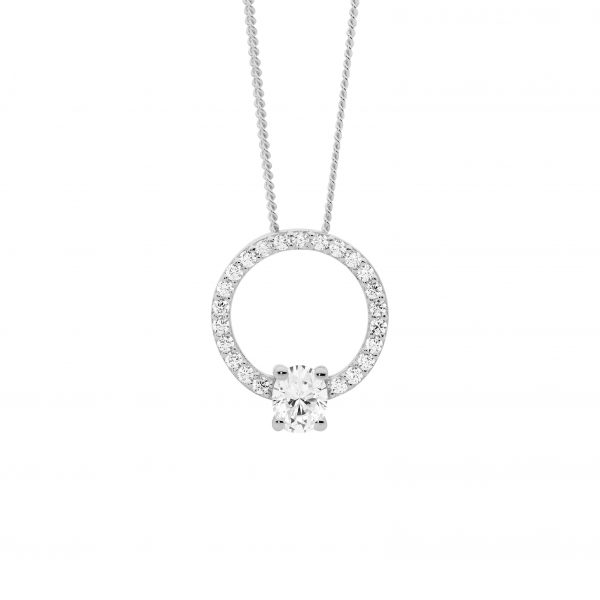 Silver CZ Set Circle Pendant_0
