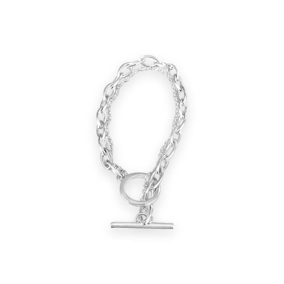 Demi Stirling Silver Double Chain Fob Bracelet_0