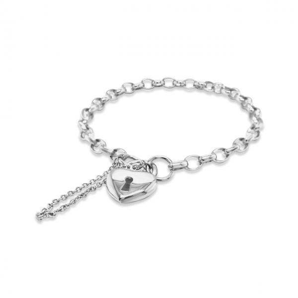 Silver Bo3 Bracelet With Heart Padlock Clasp 18Cm_0