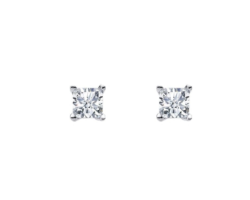 Silver Princess Cut CZ Studs_0