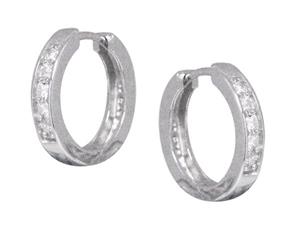 Huggie Earrings with CZ White Stones Set 16mm Silver_0