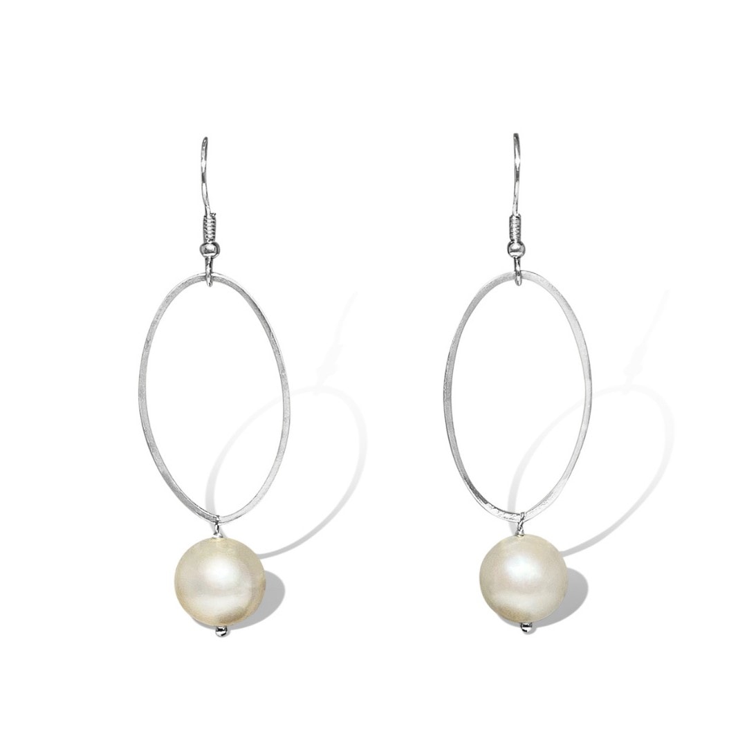 Fabuleux Vous La Pierre Fresh Water White Pearl Silver Earrings_0