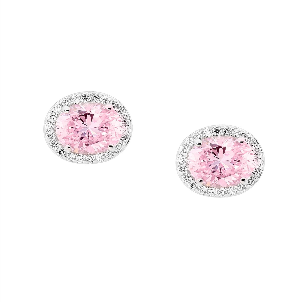 Stirling Silver Light Pink Oval Cubic Zirconia Surround Earrings_0