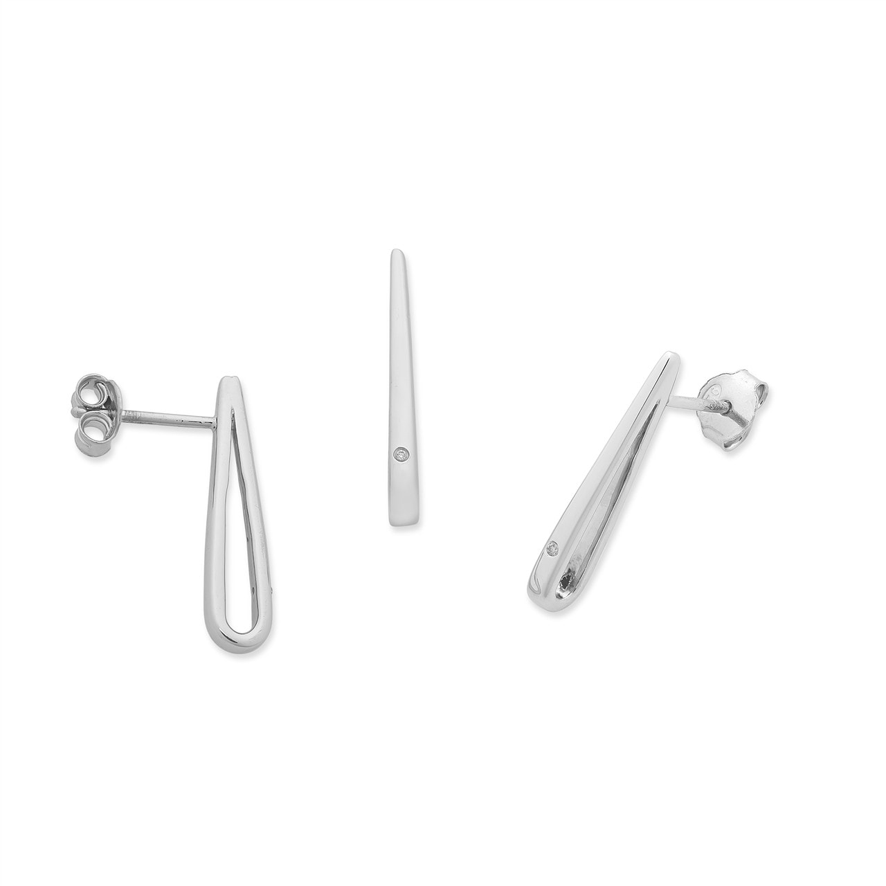 Silver Diamond Bar Earrings_0