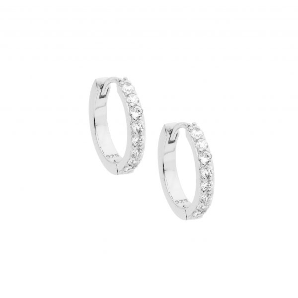 Silver CZ Single Row Hoop Earrings_0