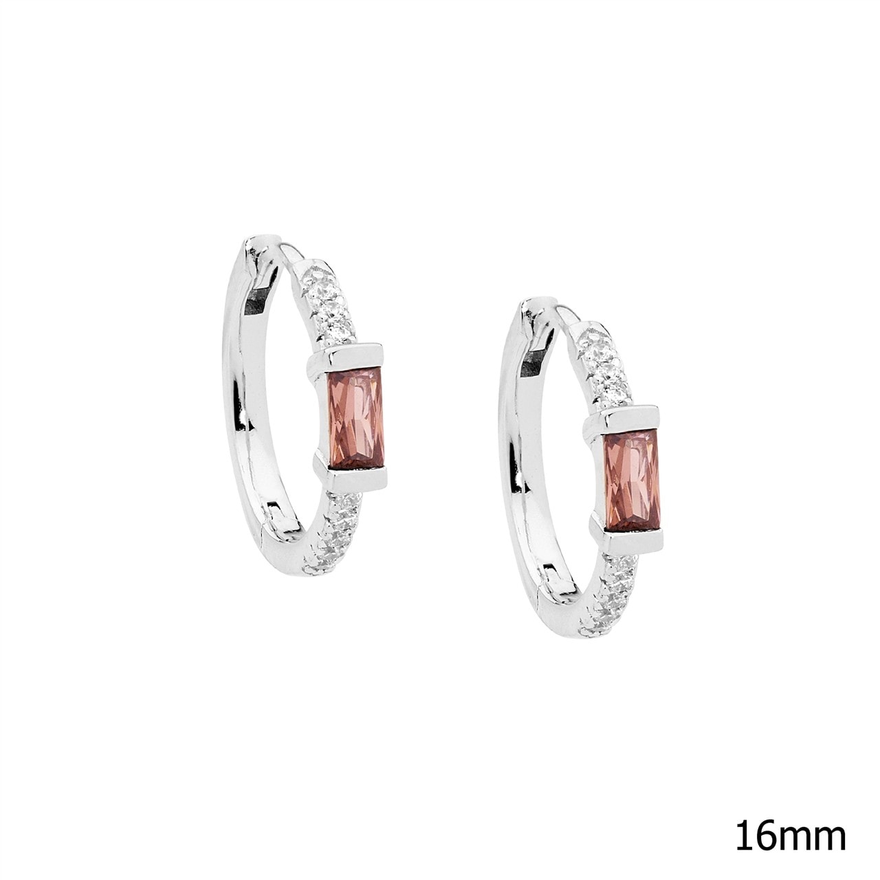 Silver CZ Hoop Earrings w/ Rhodolite Baguette CZ_0