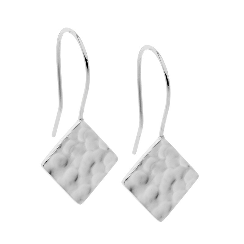 Stainless Steel Hammered Square Drop Earrings_0