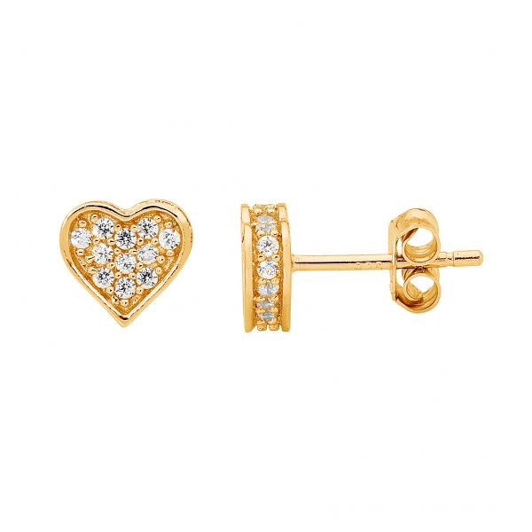 Gold Plated White CZ Heart Studs_0
