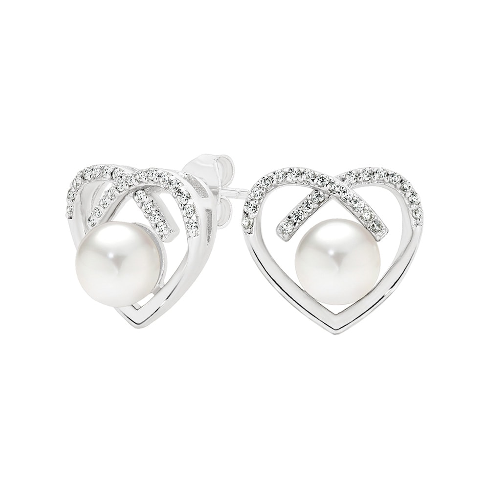 Silver Heart Pearl Studs_0