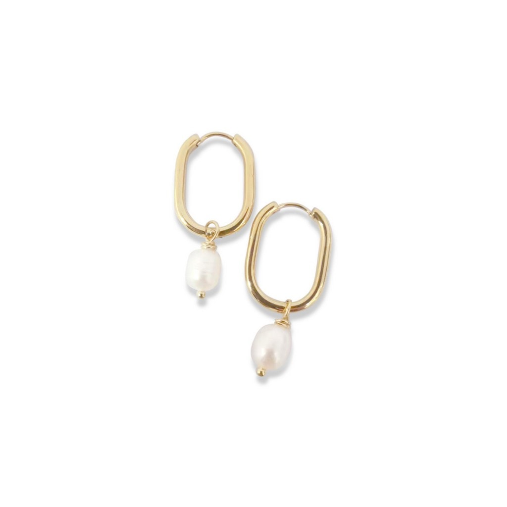 Steel Me Yellow Gold With Fresh Water Pearl Huggies_0