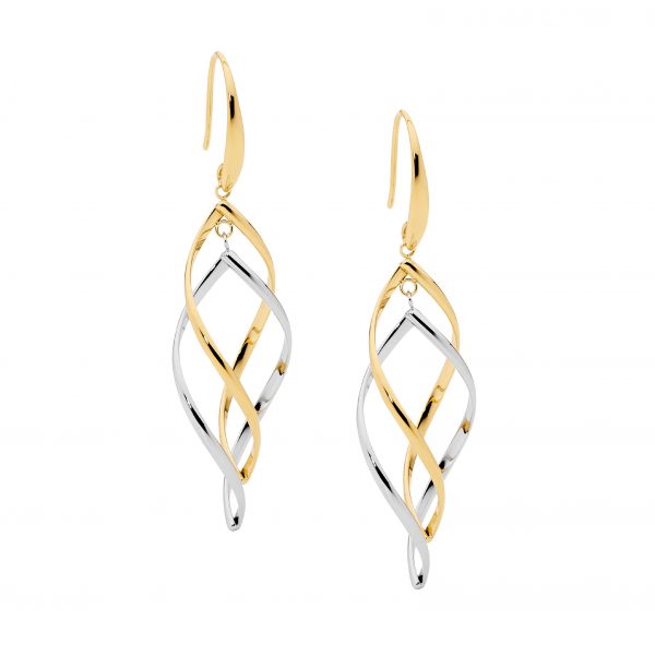 Gold Plated Stainless Steel Twist Drop Earrings_0