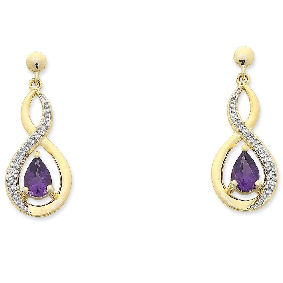 Amethyst & Diamonds set in 9ct Gold Earrings_0