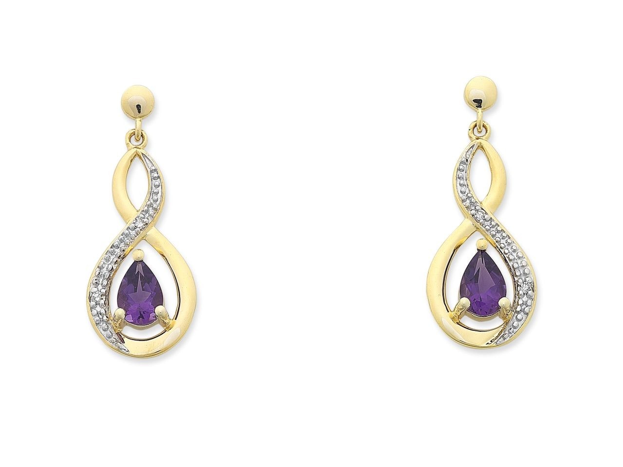 Amethyst & Diamonds set in 9ct Gold Earrings_0
