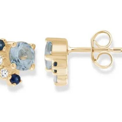 9ct Aquamarine and Diamond Earrings_0