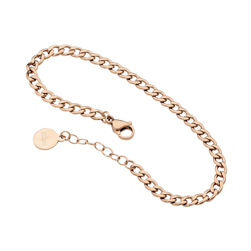 Stainless Steel Rose Gold Plated Curb Chain Bracelet_0