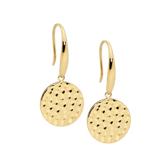Stainless Steel Gold Plated Hammered Disc Earrings_0