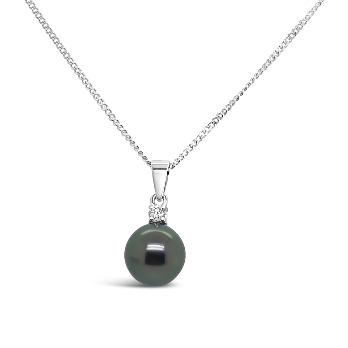 Tahitian Black Pearl Diamond Set Bale Pendant 9ct White Gold_0