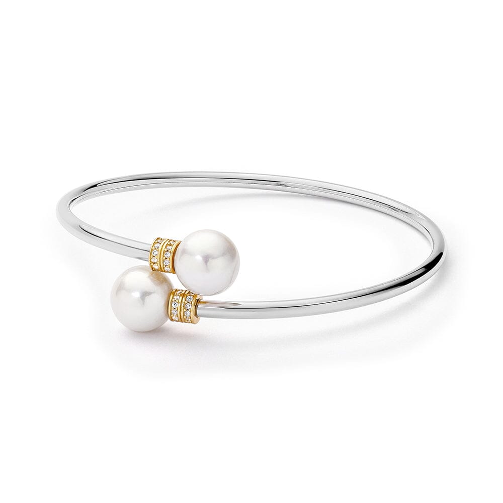 Yellow Gold Plated Sterling Silver Fresh Water Pearl and Cubic Zirconia Bangle_0