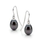 9ct White Gold Black Fresh Water Pearl Hook Earrings_0