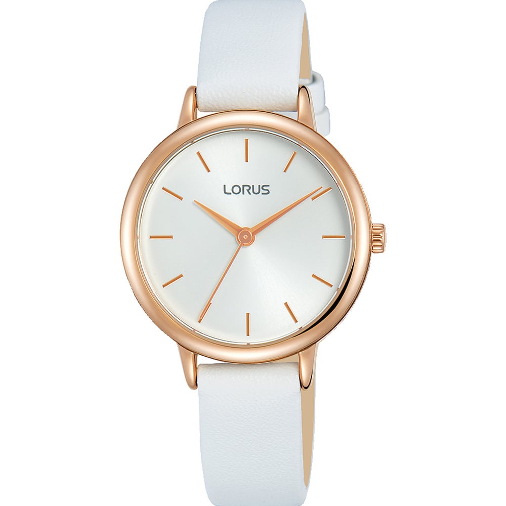 Rose Gold Lds Analoge Watch White Leather Strap_0