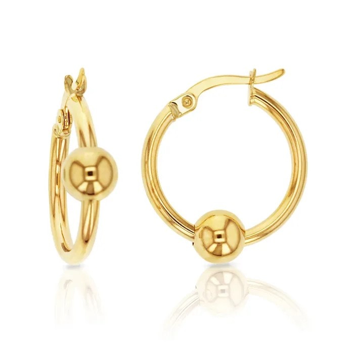 9ct Yellow Gold Sliding Ball Hoop Earrings_0