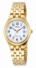 Gold Ladies Lours Full Figure Watch With Date 50mtr_0
