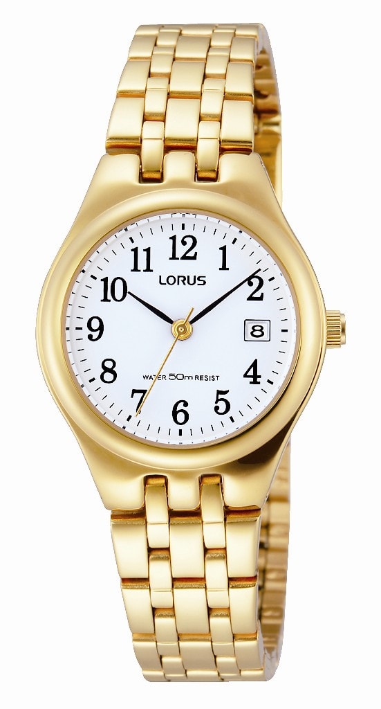 Gold Ladies Lours Full Figure Watch With Date 50mtr_0