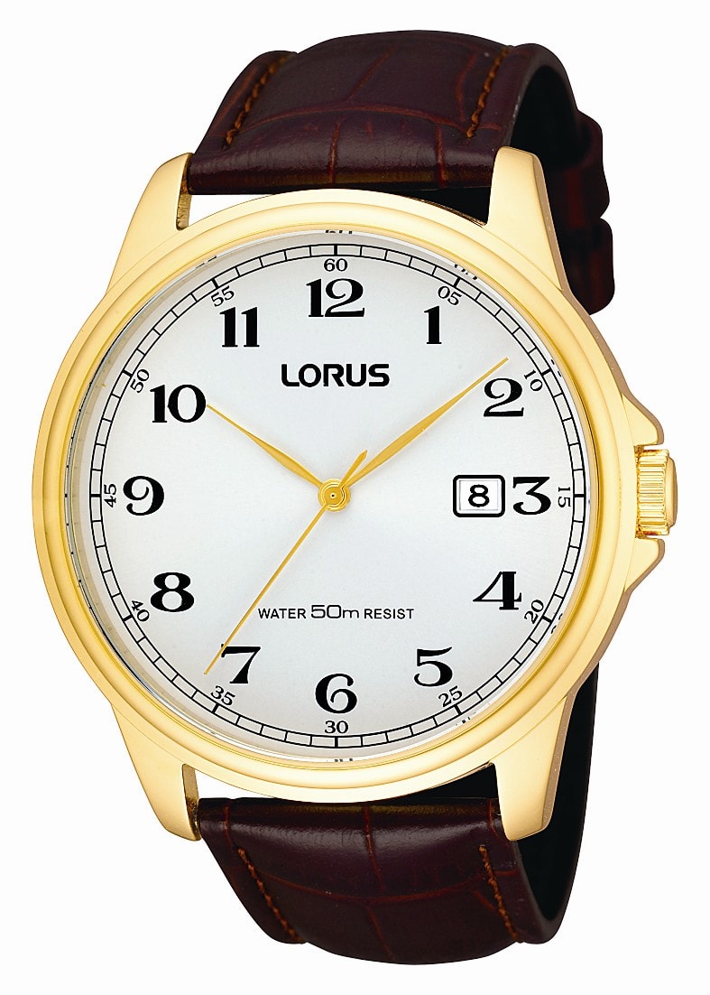 Lorus Gents Analogue Gold Face with brown leather strap 50 Metre Water Resist_0