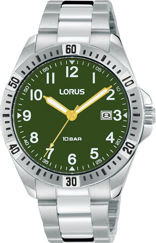 Lours Gents Green Dial Analoge Date 100mtr Watch Metal Strap_0