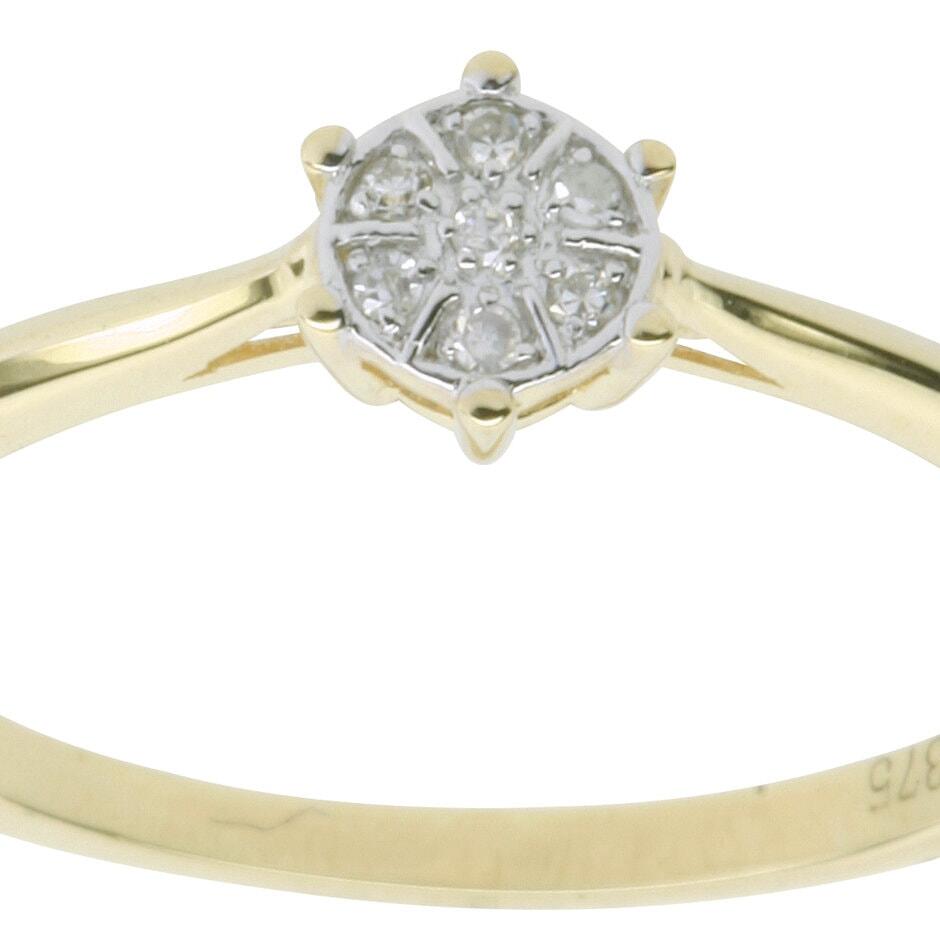9ct Yellow Gold Cluster Diamond Solitaire Look Ring_0