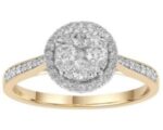 9ct Yellow Gold 0.5ct Diamond Cluster and Shoulder Set Ring_0
