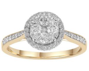 9ct Yellow Gold 0.5ct Diamond Cluster and Shoulder Set Ring_0