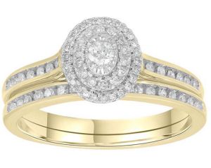 9ct Yellow Gold Pave Oval Ring and Channel Band Set_0