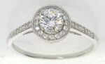 9ct White Gold Cubic Zirconia Halo Ring with Cubic Zirconia Set Shoulders_0
