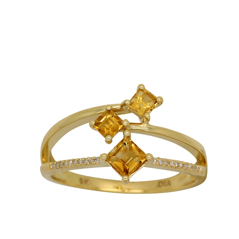 9ct Yellow Gold 3 Stone Citrine Ring with Diamond_0