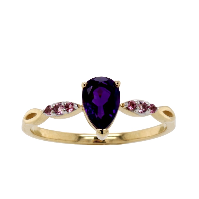9ct Yellow Gold Amethyst and Pink Tourmaline Ring_0