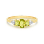 9ct Gold Oval Peridot and Diamond Trilogy Ring_0