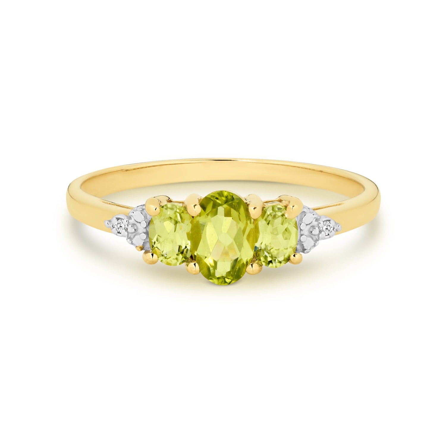 9ct Gold Oval Peridot and Diamond Trilogy Ring_0