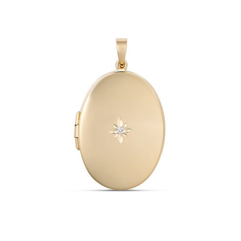 9ct Yellow Gold Diamond Oval Locket_0