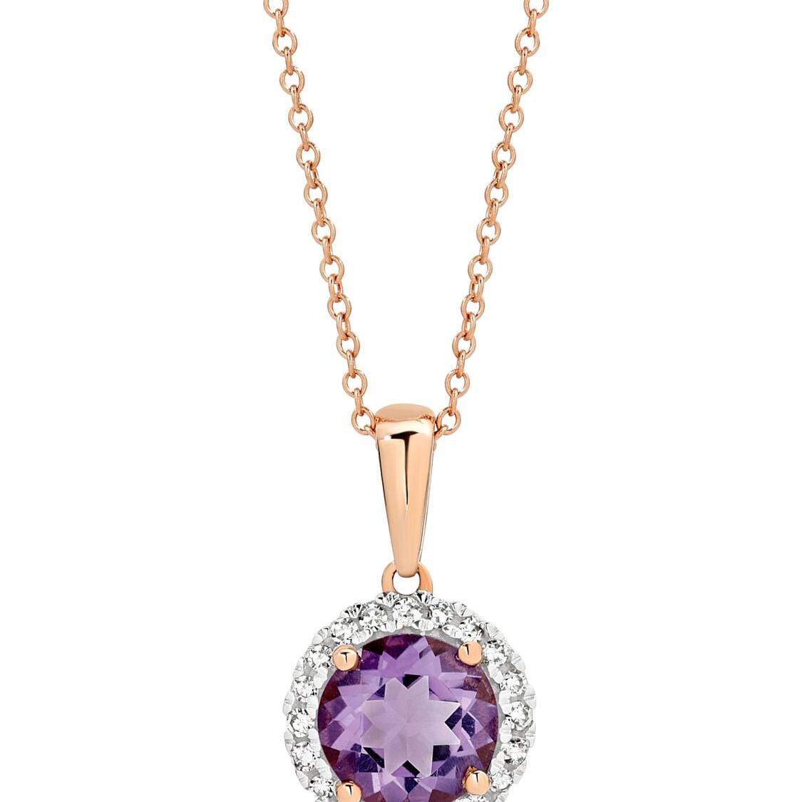 Rose Gold Pink Amethyst and Diamond Pendant_0