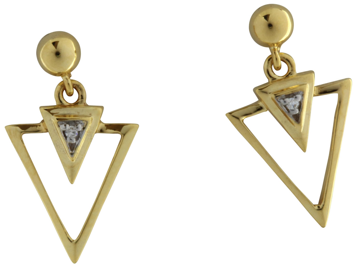 9ct Yellow Gold Diamond Triangle Drop Earrings_0