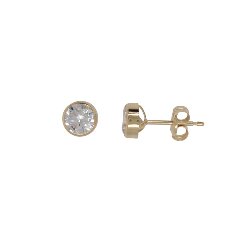 9ct Yellow Gold Round Cubic Zirconia Stud Earrings_0