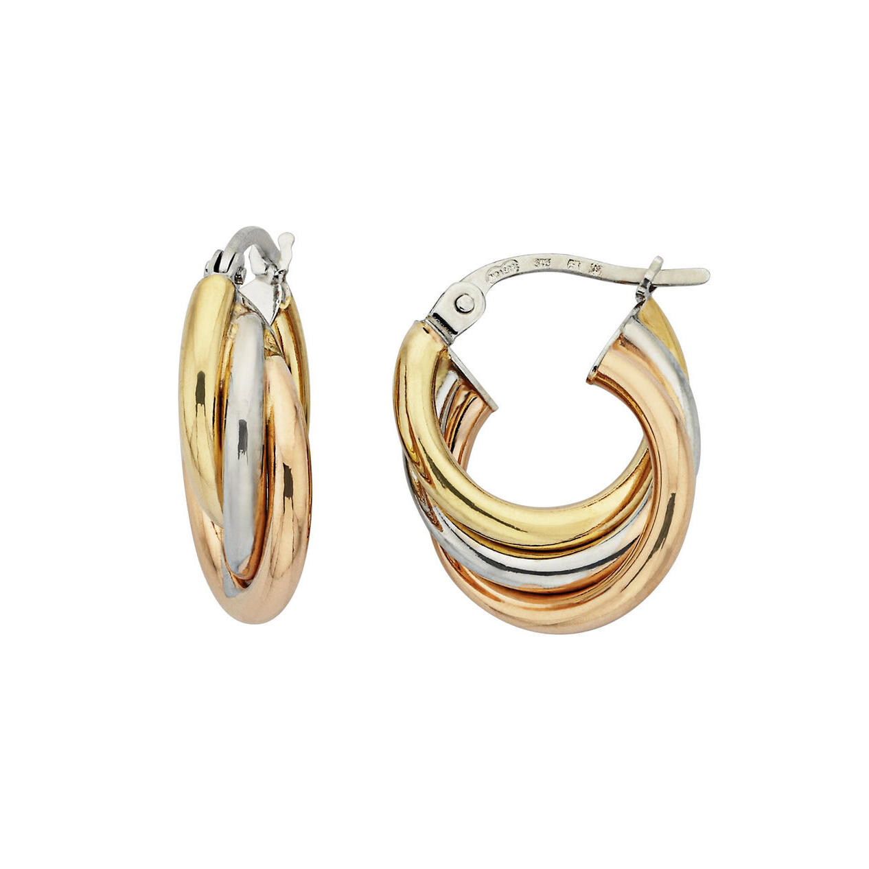 Tri Tone Twisted Hoop Earrings_0
