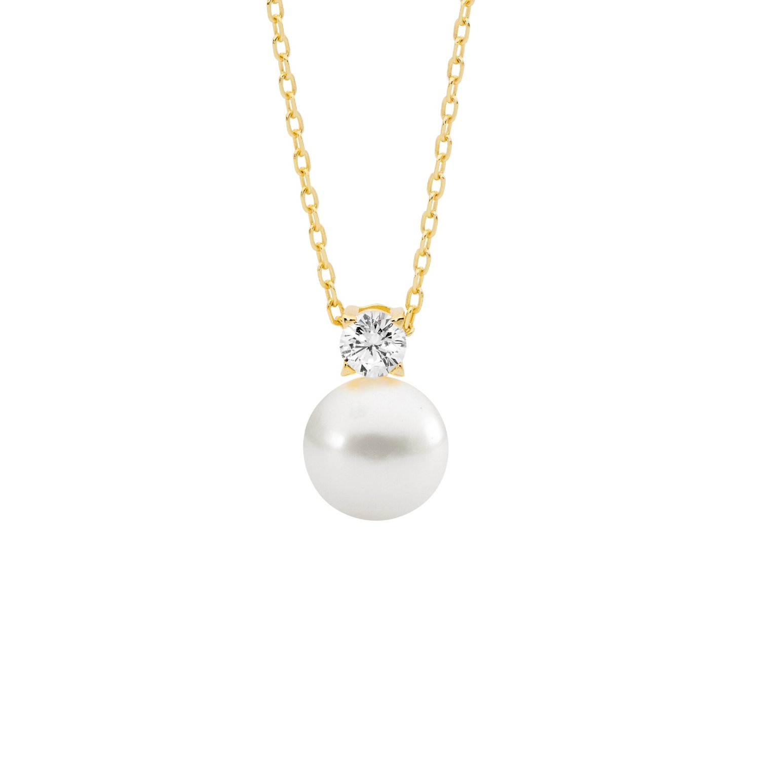 Sterling Silver Gold Plated Pearl and Cubic Zirconia Pendant_0