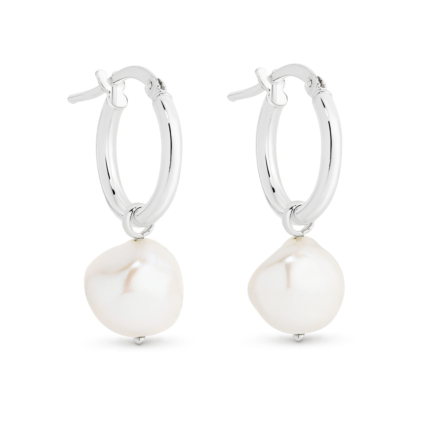 Sterling Silver Hoop Earrings with Pearl Drops_0