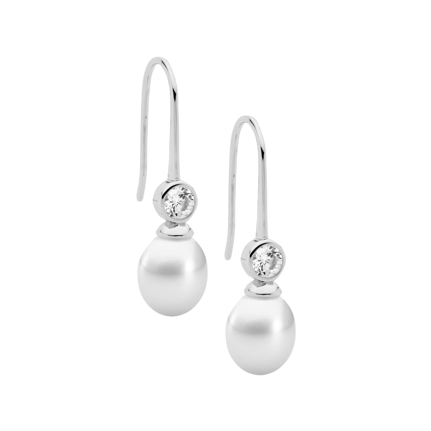 Silver Pearl and CZ Drop Earrings_0