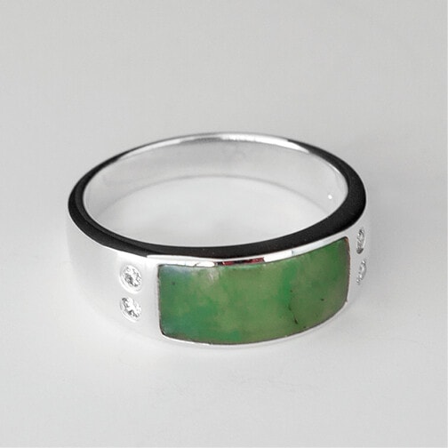 Greenstone And Silver Signet Ring With White Sapphires_0