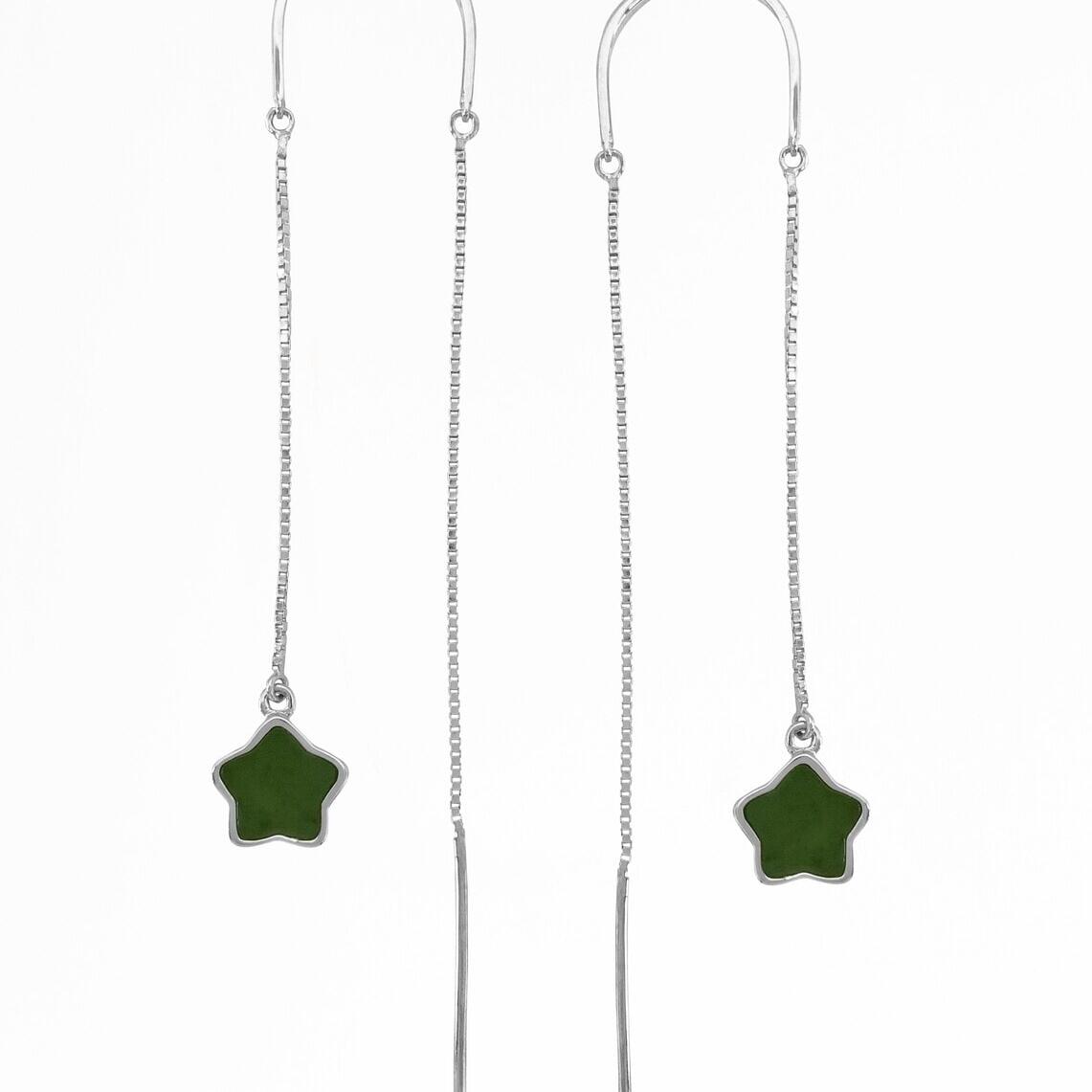 ss greenstone star thread earrings_0