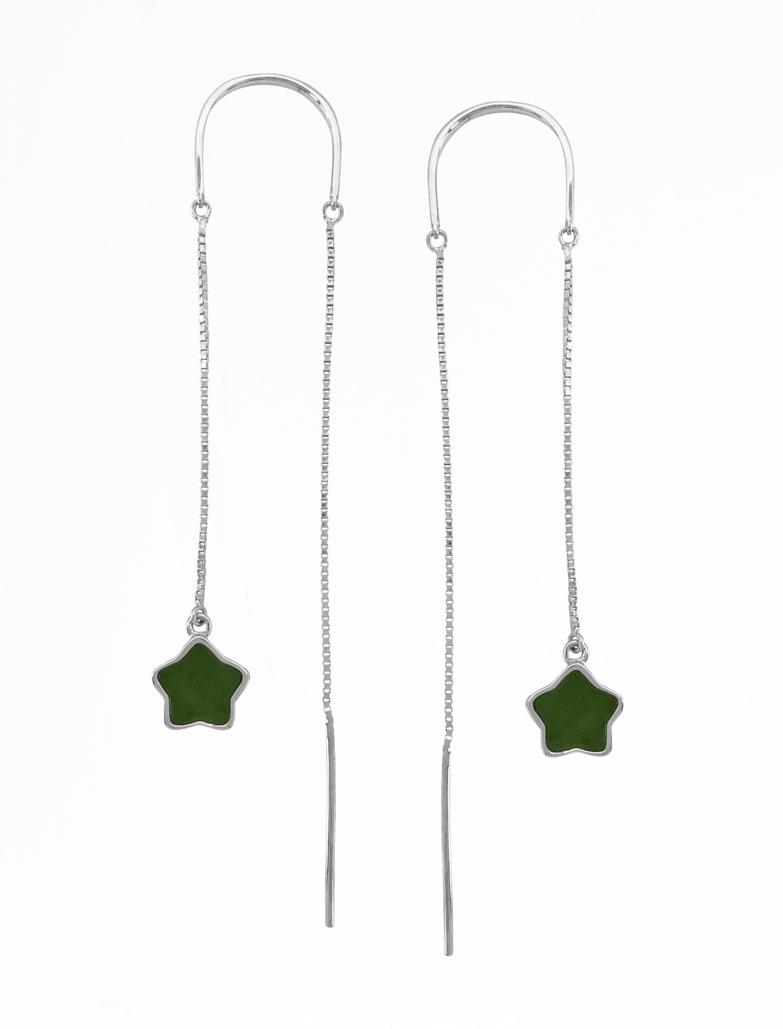 ss greenstone star thread earrings_0